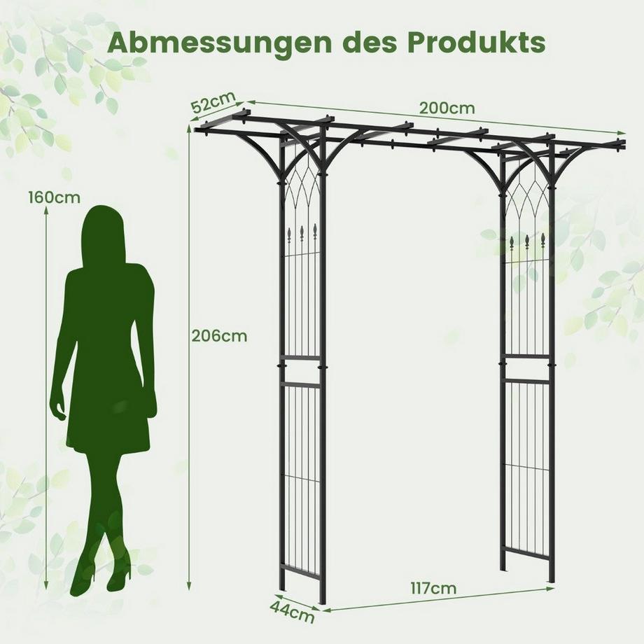 Northix  Arche de jardin en métal pour plantes grimpantes, arche de jardin, 200 x 52 x 206 cm, noir 