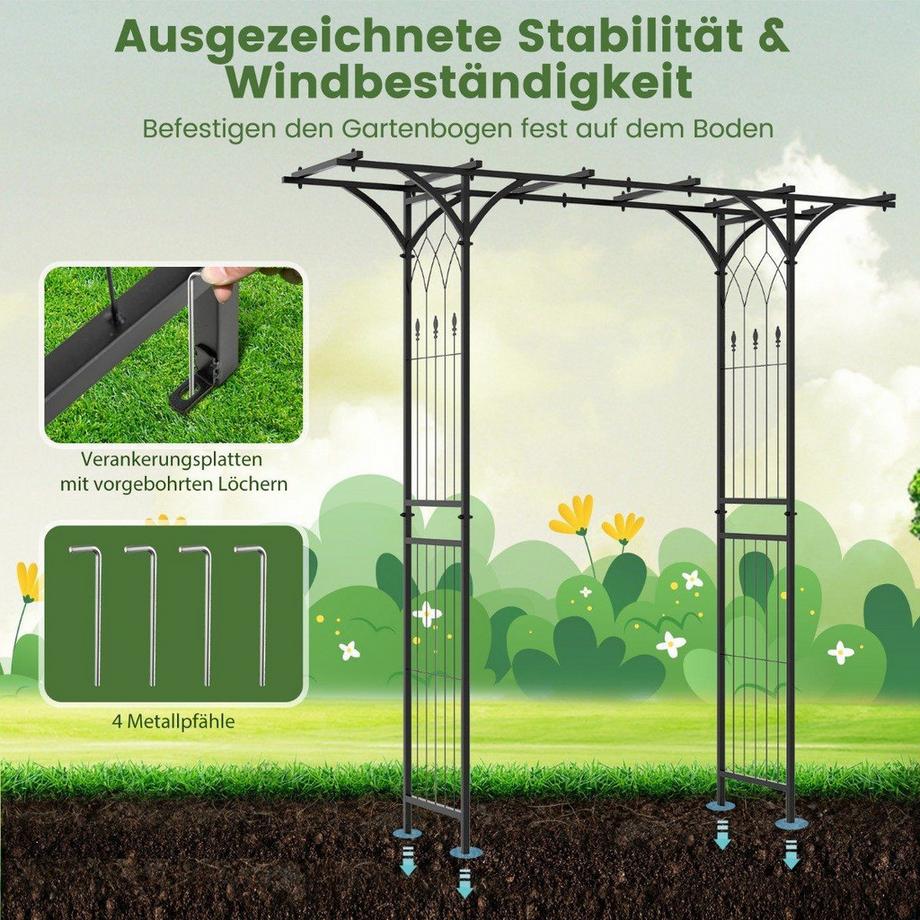 Northix  Arche de jardin en métal pour plantes grimpantes, arche de jardin, 200 x 52 x 206 cm, noir 