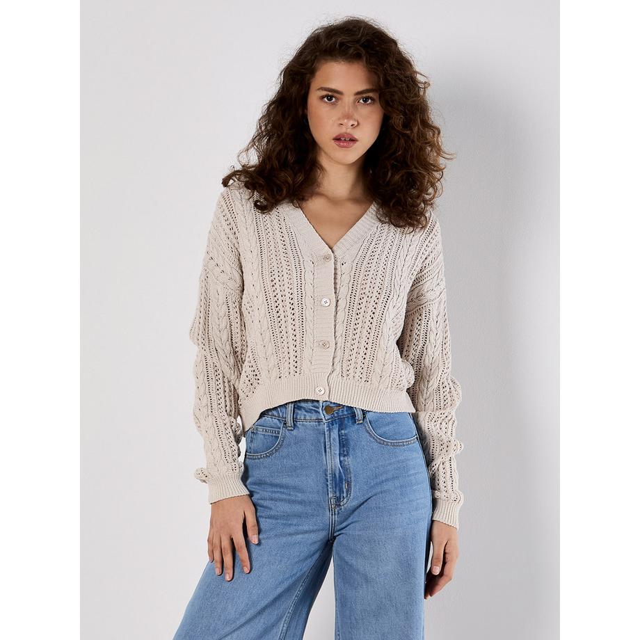 Cardigan en coton au crochet avec motif torsadé