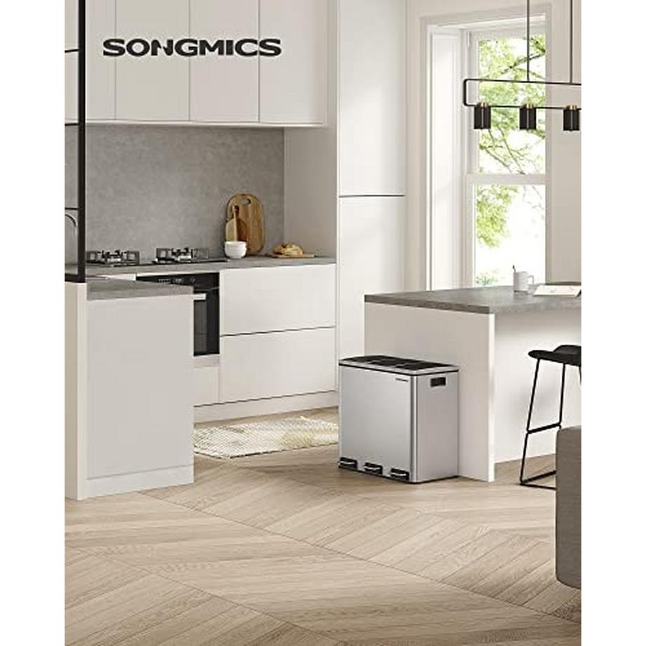 Songmics Recycling-Mülleimer mit 3 Fächern und Soft-Close-Pedal, 54 l Fassungsvermögen  