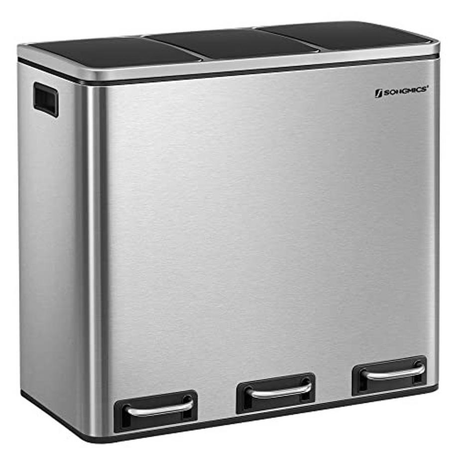 Recycling-Mülleimer mit 3 Fächern und Soft-Close-Pedal, 54 l Fassungsvermögen