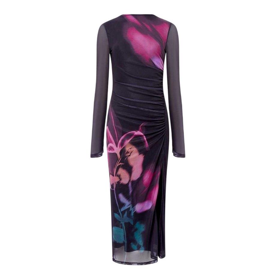 Vestito Midi Aderente Floreale Girocollo Manica Lunga