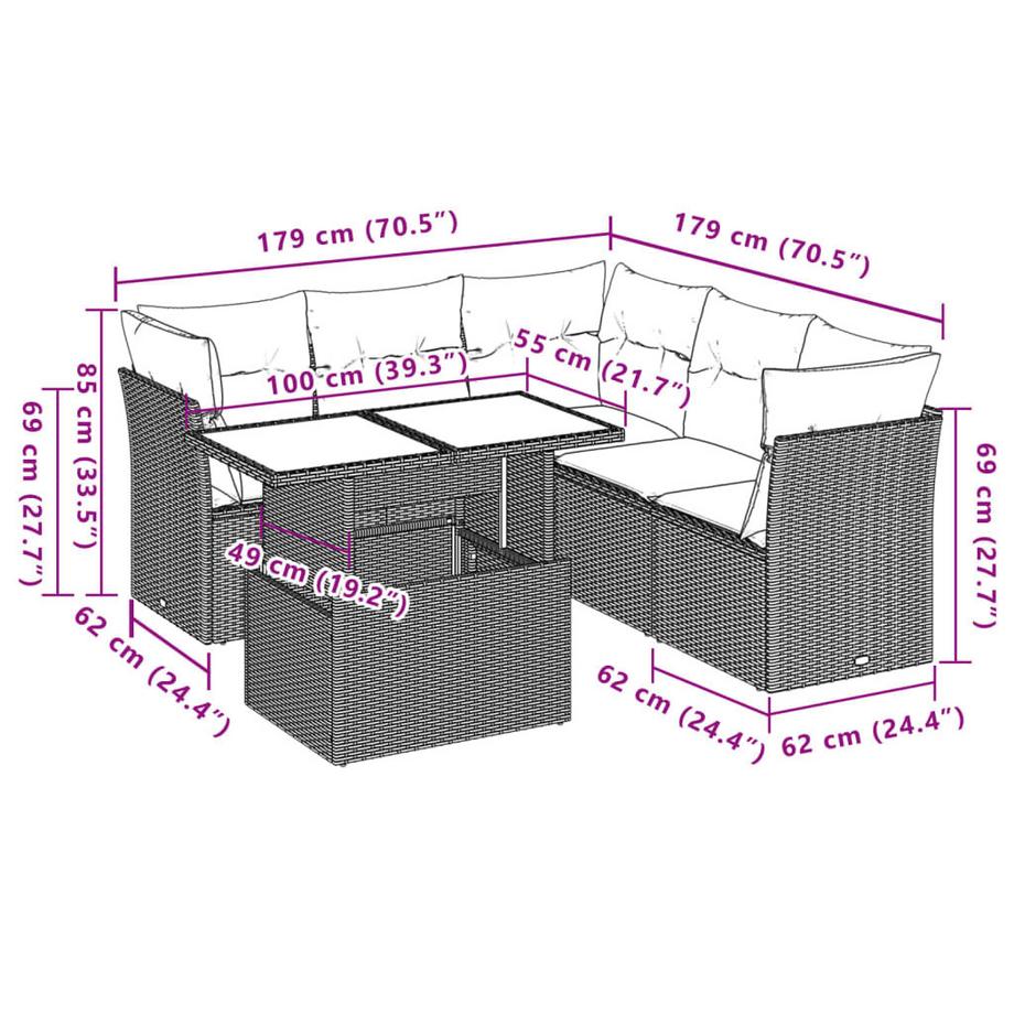VidaXL Ensemble de canapés de jardin rotin synthétique  