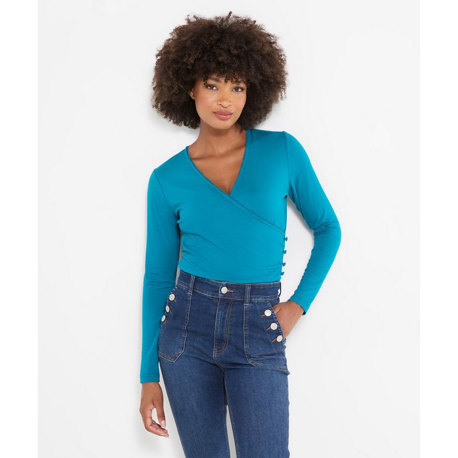 Wunderschönes Henley-Shirt aus Jersey in Wickeloptik