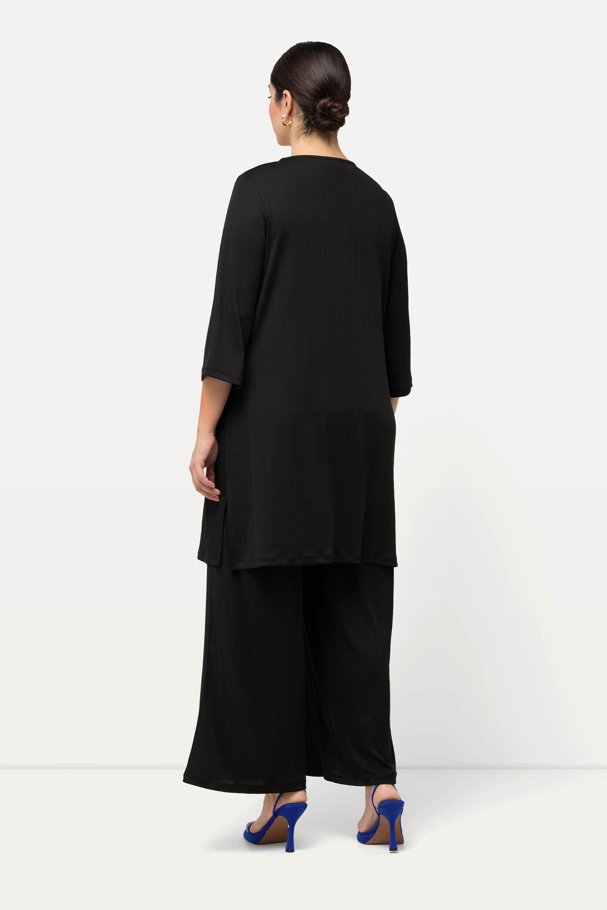 Ulla Popken Giacca lunga aperta in jersey a costine scollo a V  