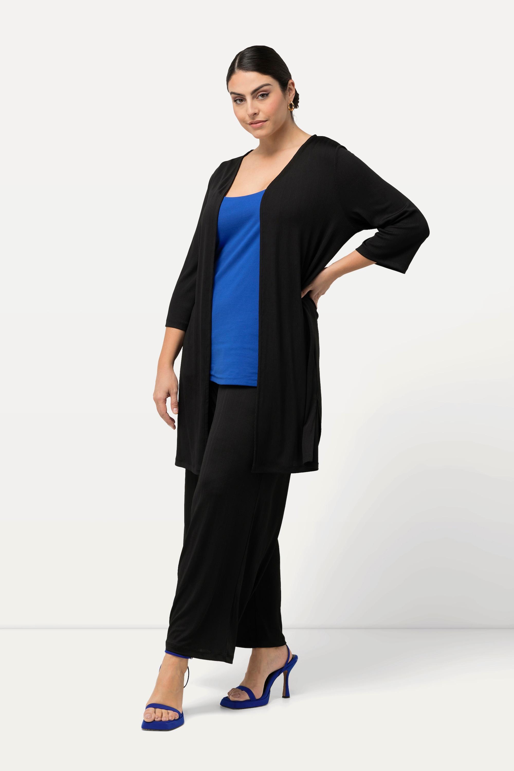 Ulla Popken Giacca lunga aperta in jersey a costine scollo a V  