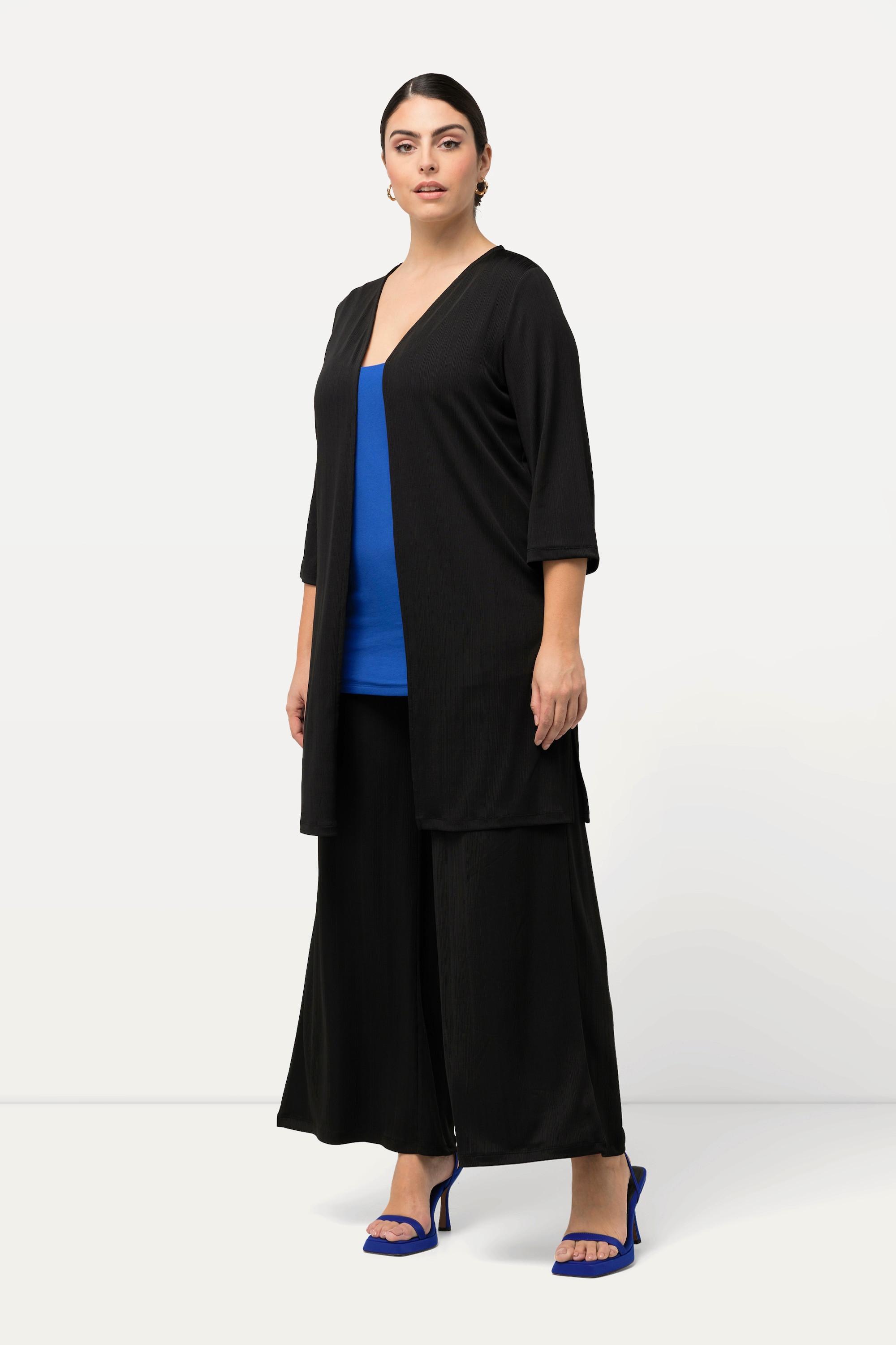 Ulla Popken Giacca lunga aperta in jersey a costine scollo a V  