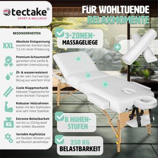 Tectake Ensemble de table de massage à 3 zones Somwang avec rembourrage de 7,5 cm d’épaisseur, rouleaux et cadre en bois  