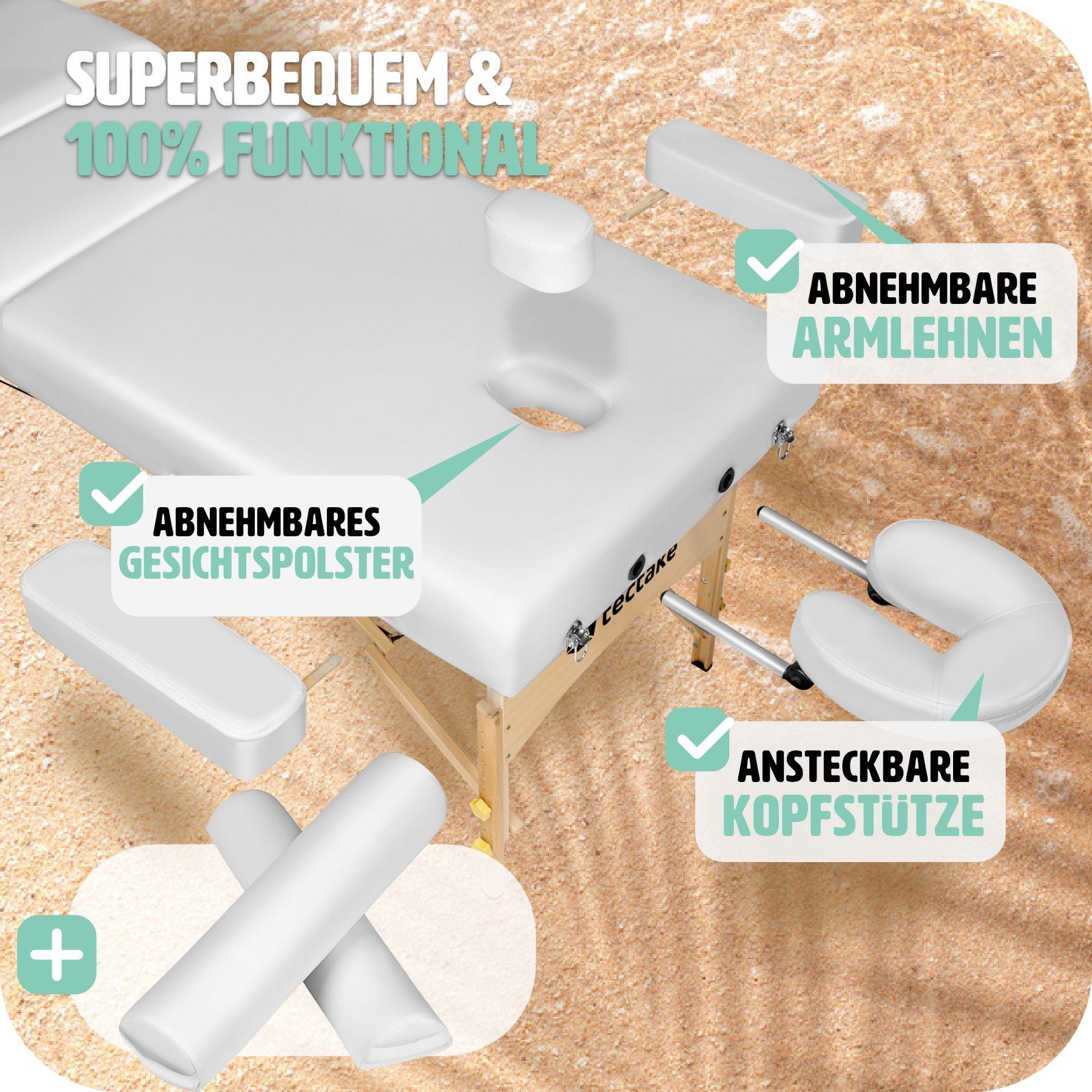 Tectake Set lettino da massaggio a 3 zone Somwang con imbottitura di 7,5cm, rulli e telaio in legno  