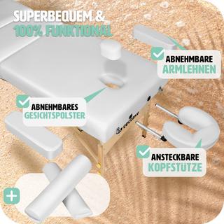 Tectake Set lettino da massaggio a 3 zone Somwang con imbottitura di 7,5cm, rulli e telaio in legno  