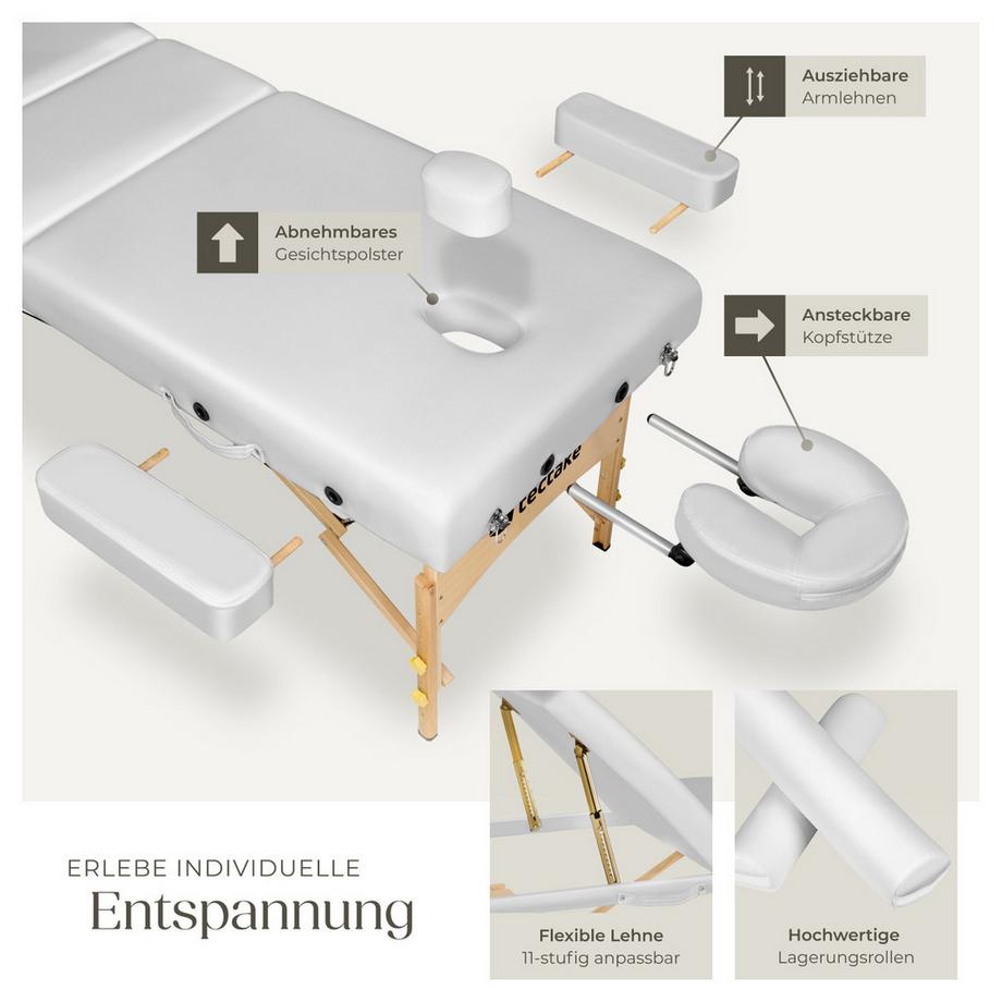 Tectake 3 Zonen Massageliege-Set Somwang mit 7,5cm Polsterung, Rollen und Holzgestell  