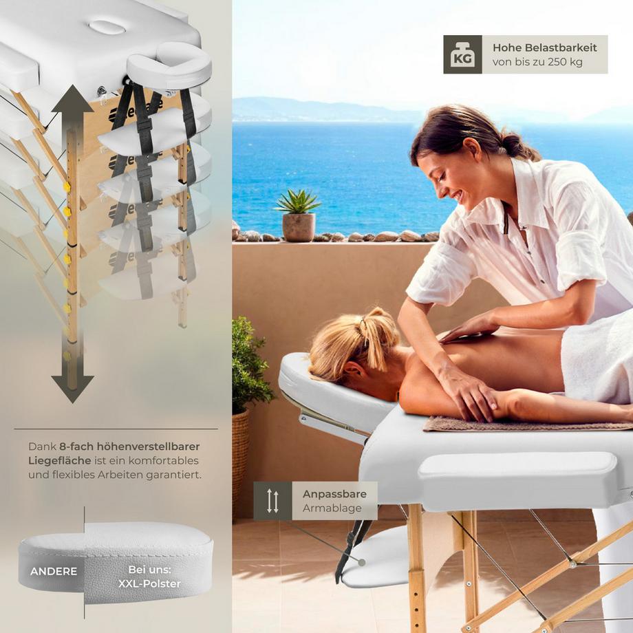 Tectake 3 Zonen Massageliege-Set Somwang mit 7,5cm Polsterung, Rollen und Holzgestell  