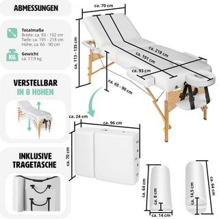 Tectake Set lettino da massaggio a 3 zone Somwang con imbottitura di 7,5cm, rulli e telaio in legno  