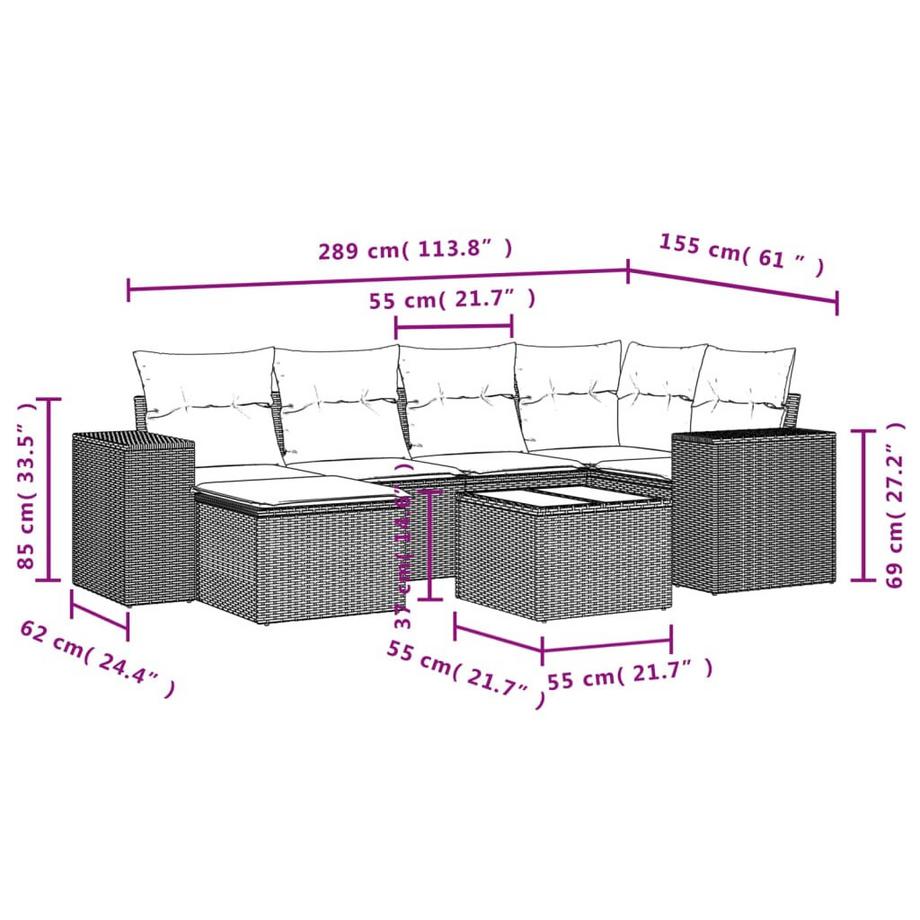 VidaXL set divano da giardino Polirattan  