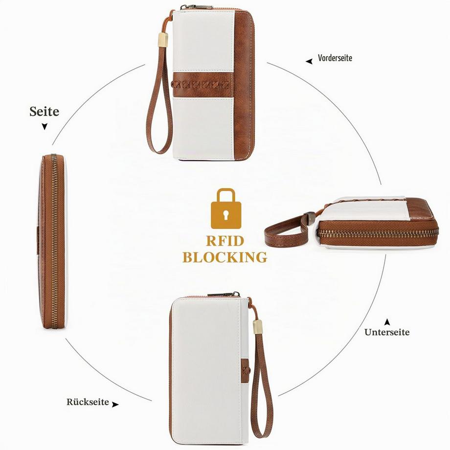 Only-bags.store  Grand Portefeuille En Cuir Vintage Portefeuille de Protection RFID avec 12 Emplacements pour Cartes 