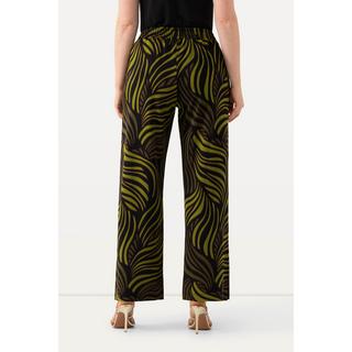 Ulla Popken  Pantalon au tombé fluide, taille élastique et jambe large, imprimé feuilles de palmiers 