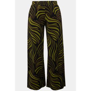 Ulla Popken  Pantalon au tombé fluide, taille élastique et jambe large, imprimé feuilles de palmiers 