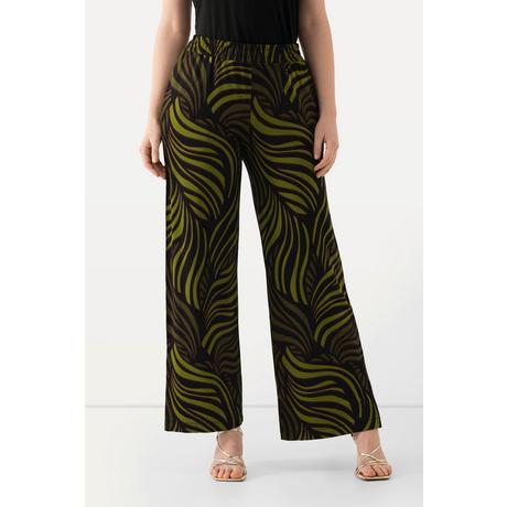 Ulla Popken  Pantalon au tombé fluide, taille élastique et jambe large, imprimé feuilles de palmiers 