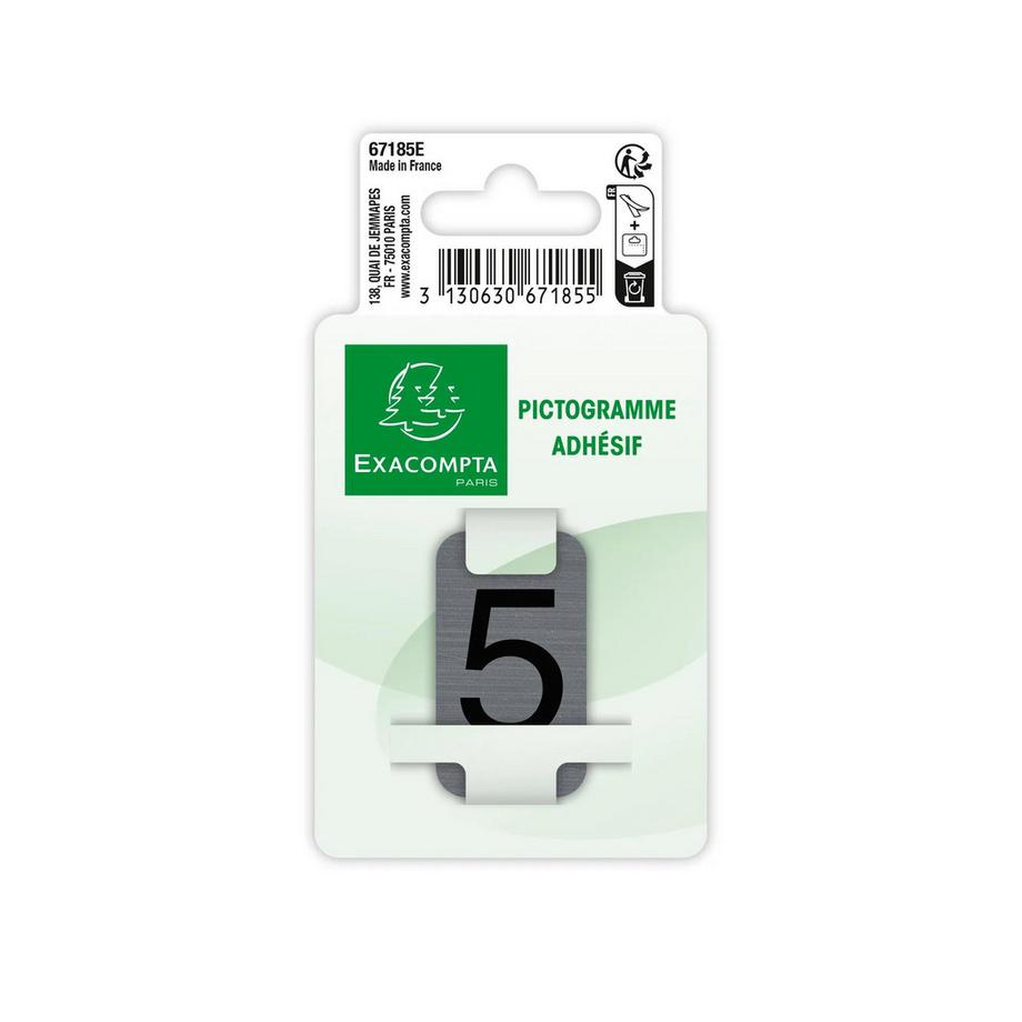 Exacompta Plaque adhésive imitation Aluminium Chiffre 5 2,5x4,4 cm  