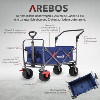 Arebos  Charrette à bras | Chariot de transport | Pliable | avec tige télescopique 