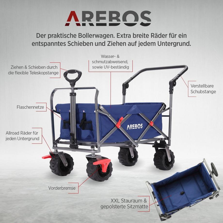 Arebos  Bollerwagen | Handwagen | Transportkarre | Klappbar | mit Teleskopstange 