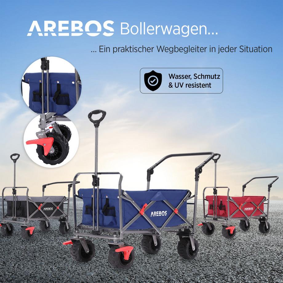 Arebos  Bollerwagen | Handwagen | Transportkarre | Klappbar | mit Teleskopstange 