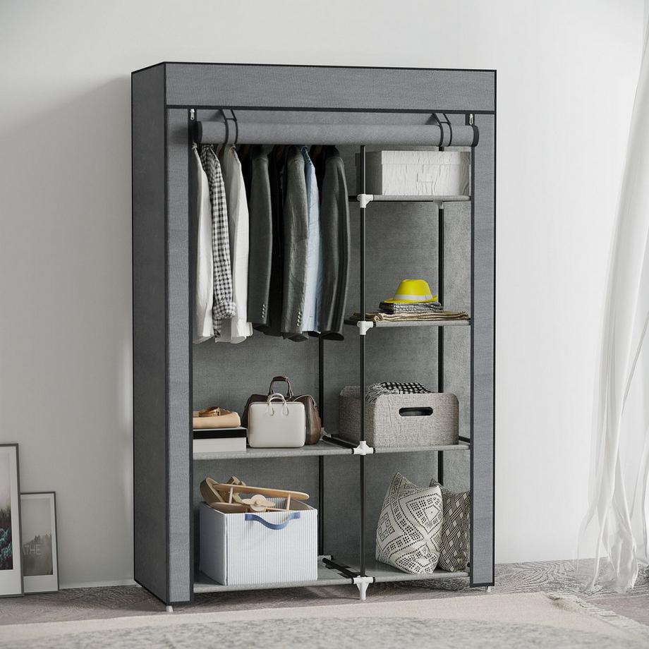Northio Armoire armoire en tissu avec tringle à vêtements, 6 compartiments, armoire pliable aspect polaire, armoire pliante pour chambre à coucher, couloir, gris foncé, 103 x 43 x 162,5 cm Aosom  