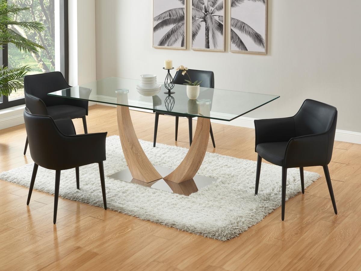 Vente-unique Lot de 6 chaises avec accoudoirs en simili et métal - Noir - MIALOV  