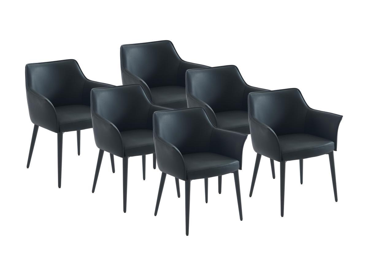 Vente-unique Lot de 6 chaises avec accoudoirs en simili et métal - Noir - MIALOV  