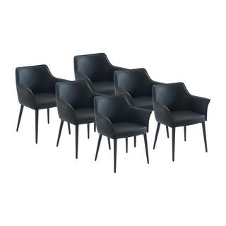 Vente-unique Lot de 6 chaises avec accoudoirs en simili et métal - Noir - MIALOV  