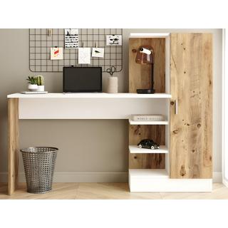 Vente-unique Bureau avec armoire de rangements - Coloris : Naturel et blanc - MILARIA  