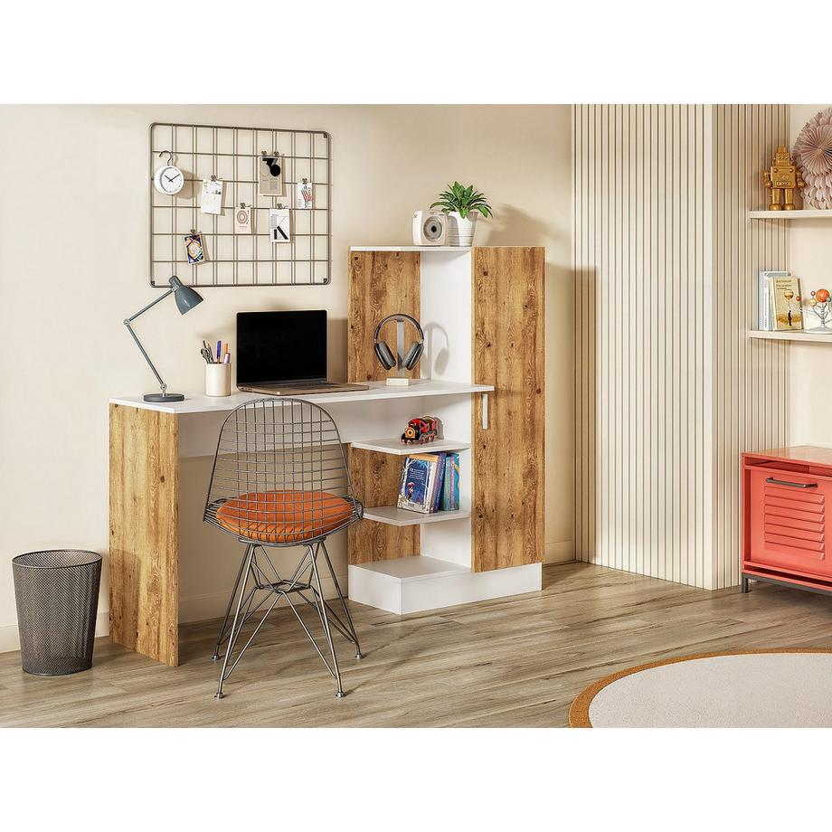 Vente-unique Schreibtisch mit Schrankelement - Holzfarben & Weiß - MILARIA  