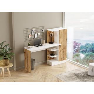 Vente-unique Bureau avec armoire de rangements - Coloris : Naturel et blanc - MILARIA  