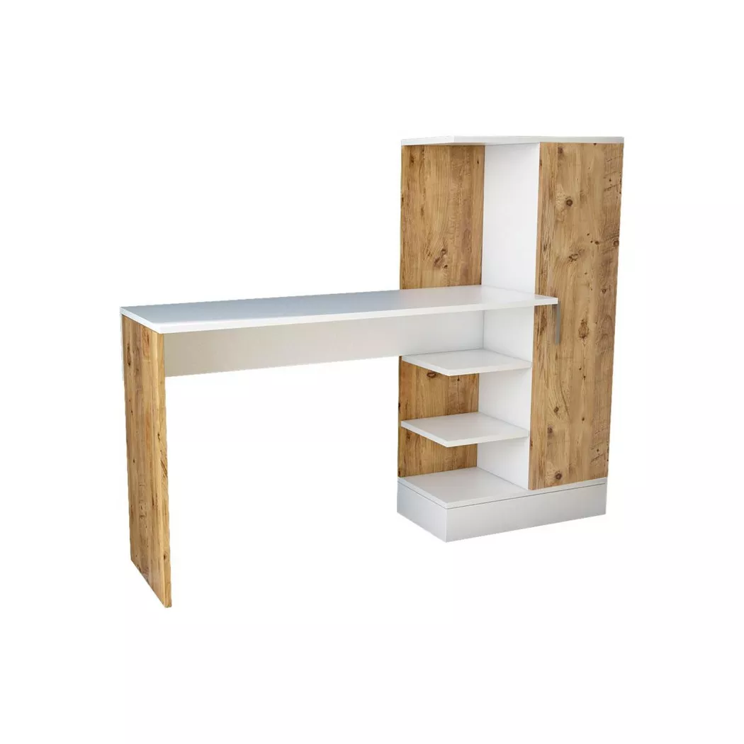 Vente-unique - Bureau avec armoire de rangements - Coloris : Naturel et blanc - MILARIA, One Size, Beige