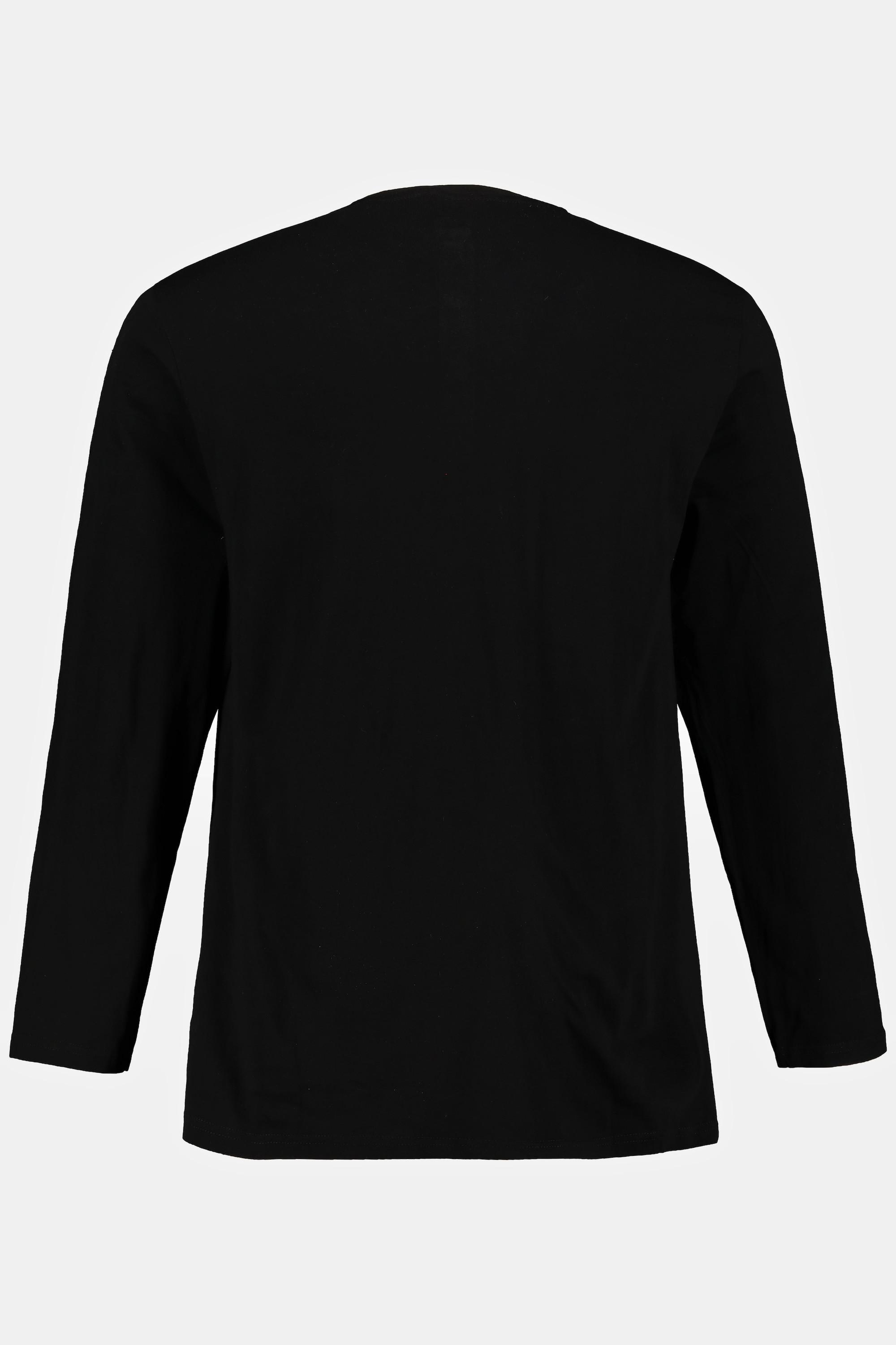 JP1880  T-shirt JP 1880 Henley Basic, manches longues et patte de boutonnage noir 