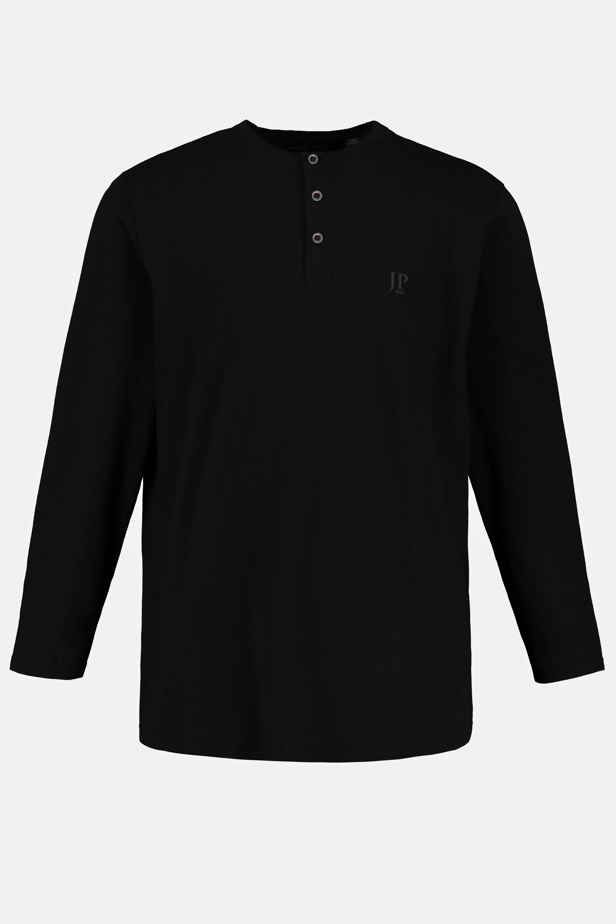 JP1880  T-shirt JP 1880 Henley Basic, manches longues et patte de boutonnage noir 