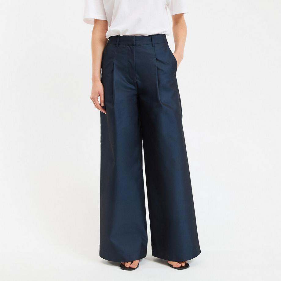 Pantalon large à pinces en coton mélangé