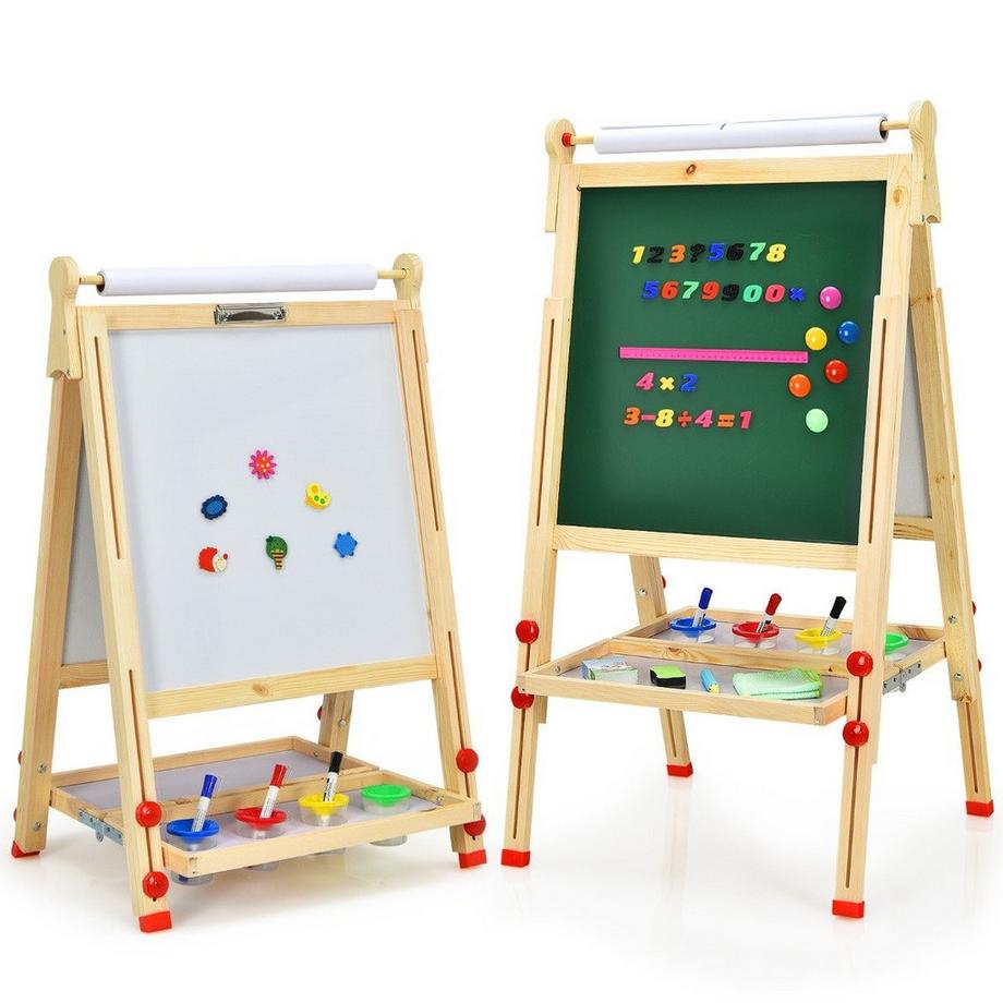 Northix  3 in 1 Kinder Doppelseitige Staffelei aus Holz mit Whiteboard & Kreidetafel & Zeichenpapier 