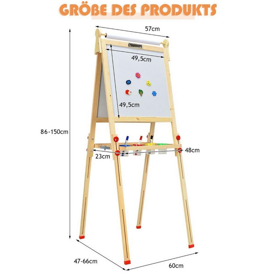 Northix  3 in 1 Kinder Doppelseitige Staffelei aus Holz mit Whiteboard & Kreidetafel & Zeichenpapier 