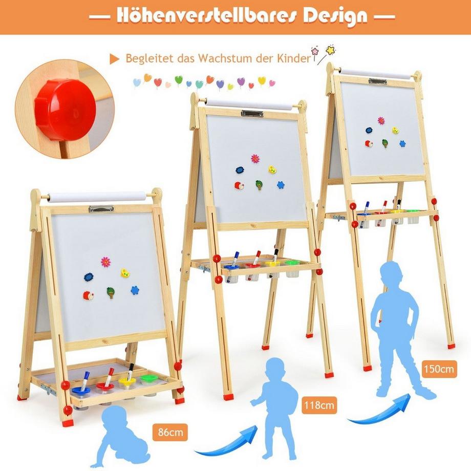 Northix  3 in 1 Kinder Doppelseitige Staffelei aus Holz mit Whiteboard & Kreidetafel & Zeichenpapier 