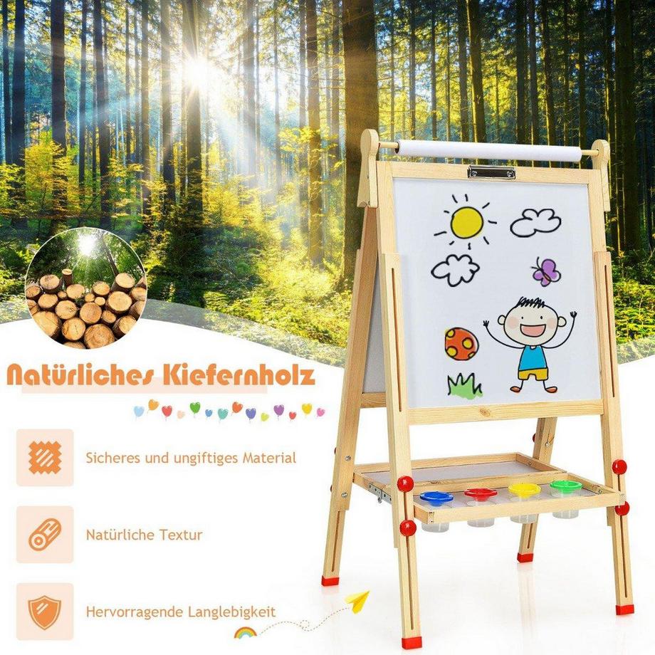 Northix  3 in 1 Kinder Doppelseitige Staffelei aus Holz mit Whiteboard & Kreidetafel & Zeichenpapier 
