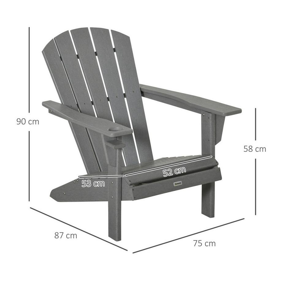 Northio Adirondack Gartenstuhl Mit Getränkehalter Gartensessel Gartenmöbel Balkonstuhl Grau Kunststoff 75 X 87 X 90 Cm  