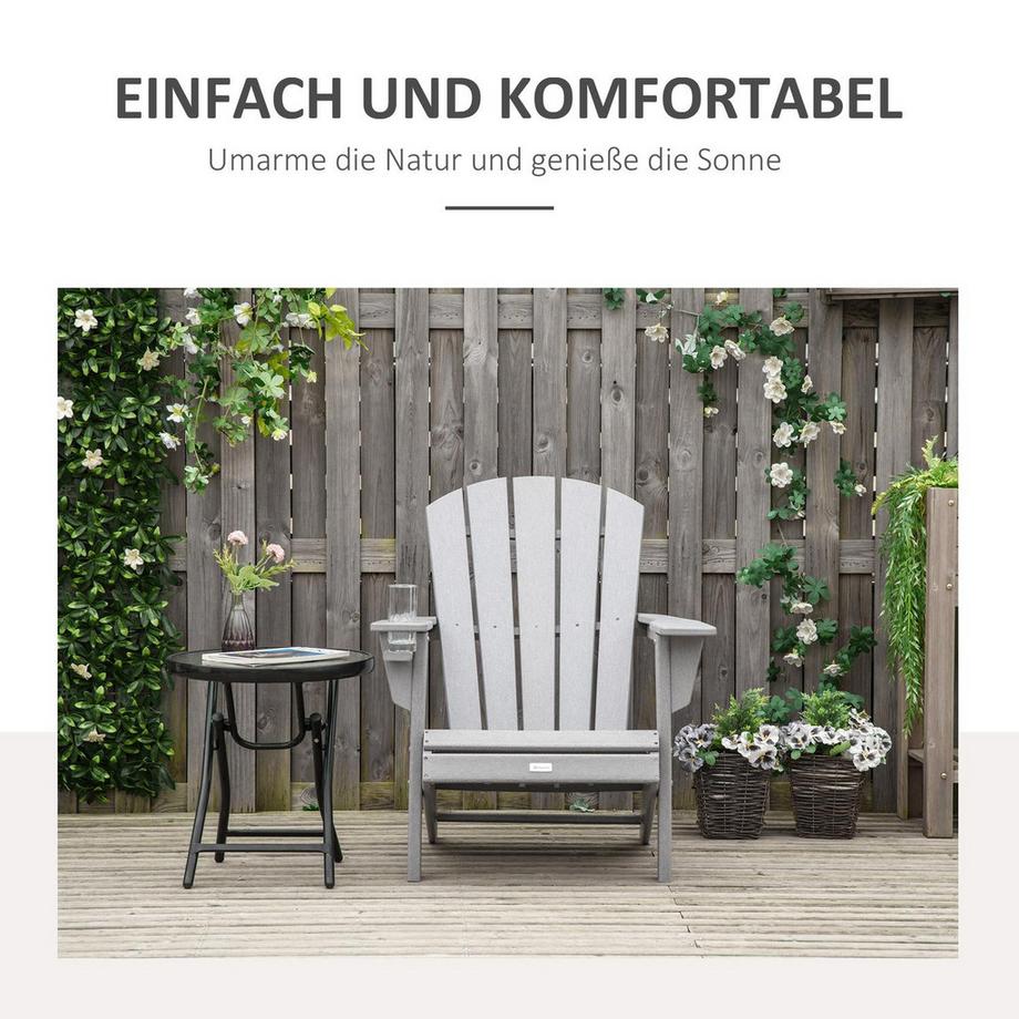 Northio Adirondack Gartenstuhl Mit Getränkehalter Gartensessel Gartenmöbel Balkonstuhl Grau Kunststoff 75 X 87 X 90 Cm  