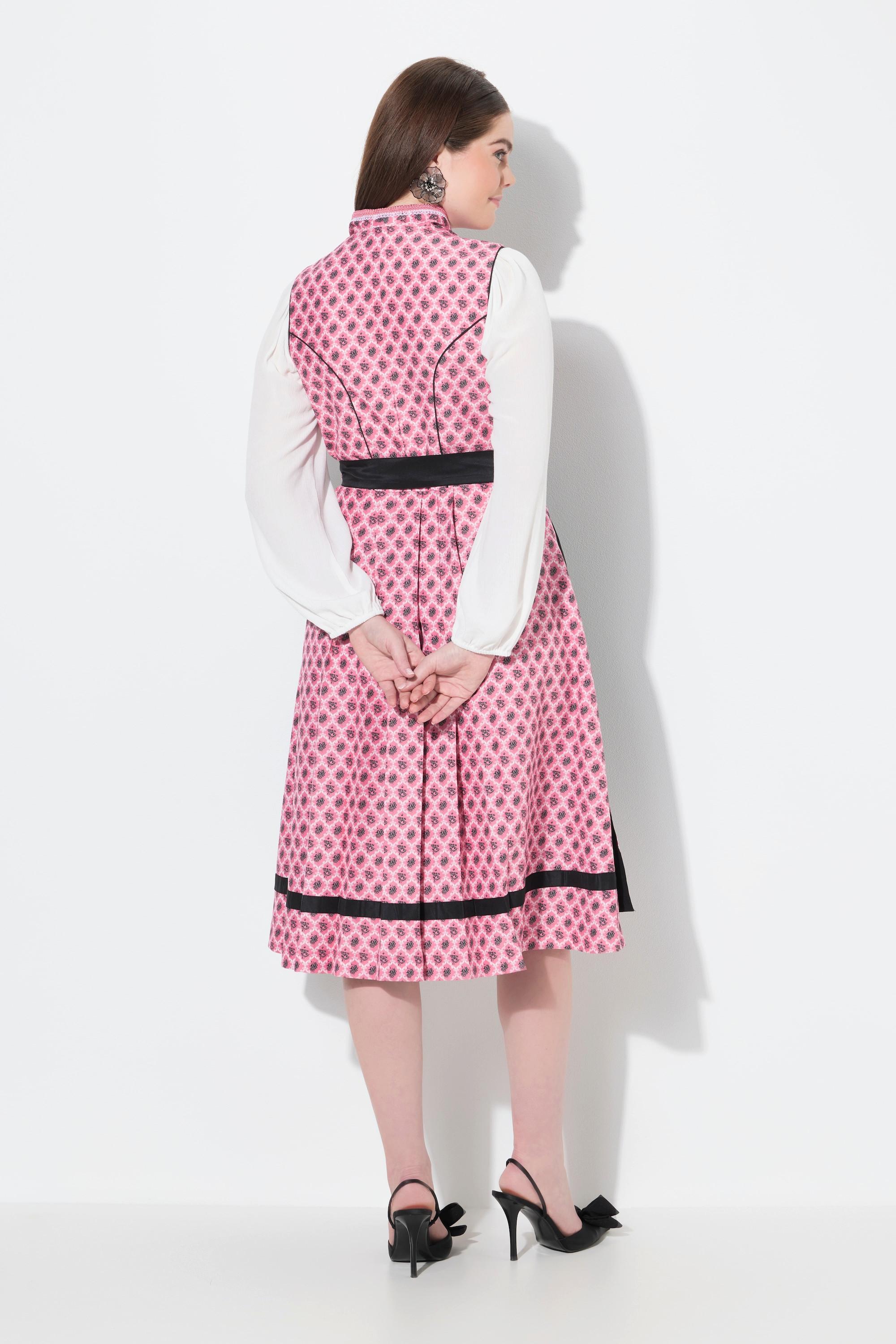 Ulla Popken Ornamentales Dirndl Stehkragen Ärmellos  