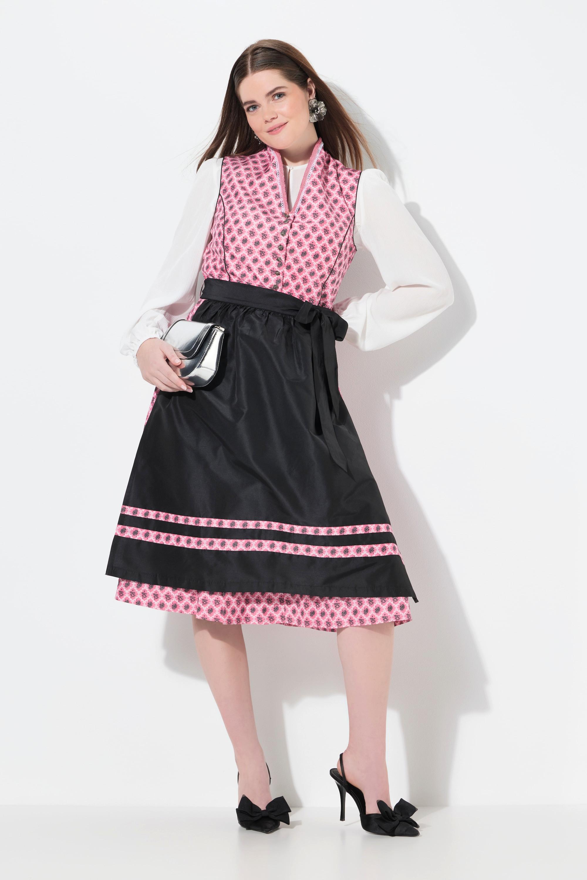 Ulla Popken Ornamentales Dirndl Stehkragen Ärmellos  