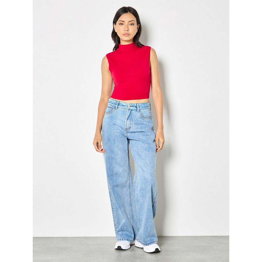 APRICOT Gestricktes Crop Top mit hohem Kragen  