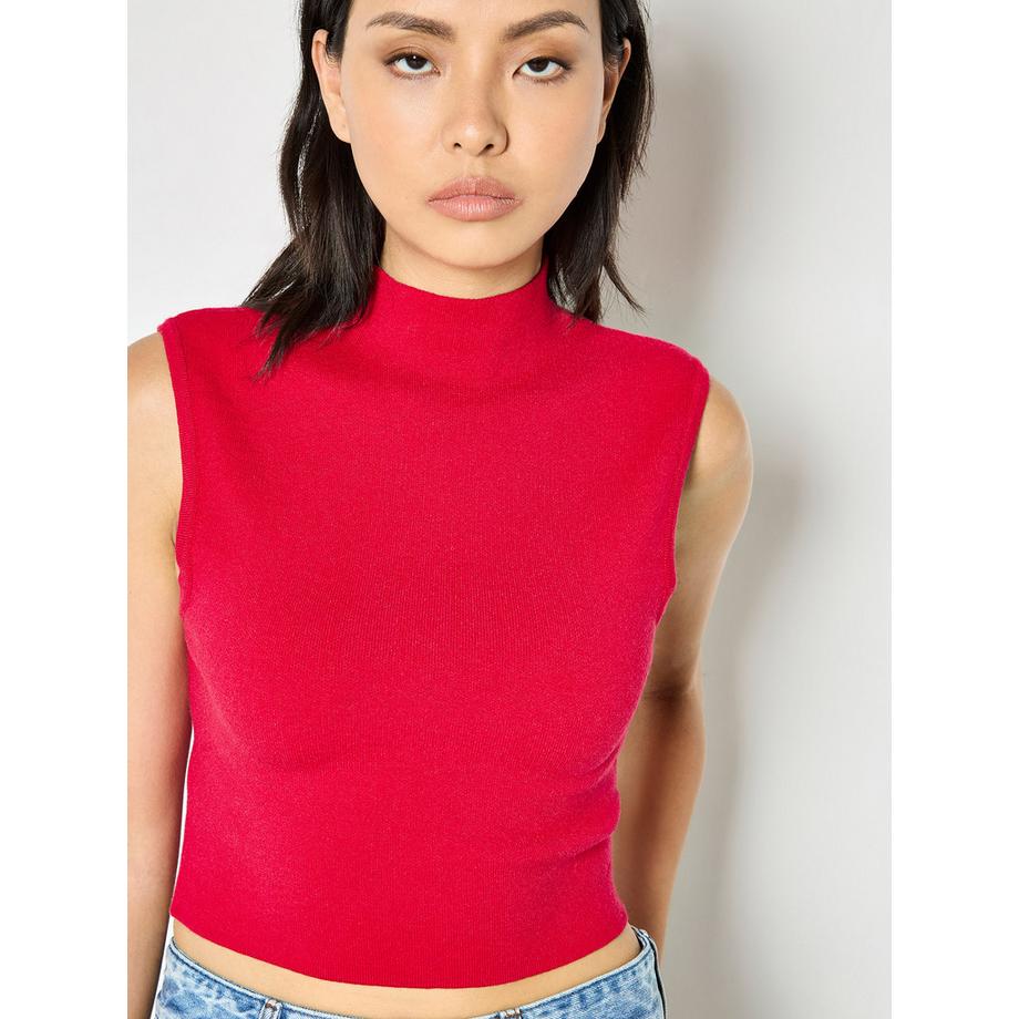 APRICOT Gestricktes Crop Top mit hohem Kragen  