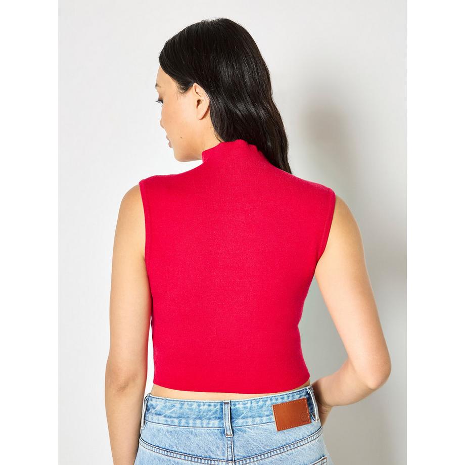 APRICOT Gestricktes Crop Top mit hohem Kragen  