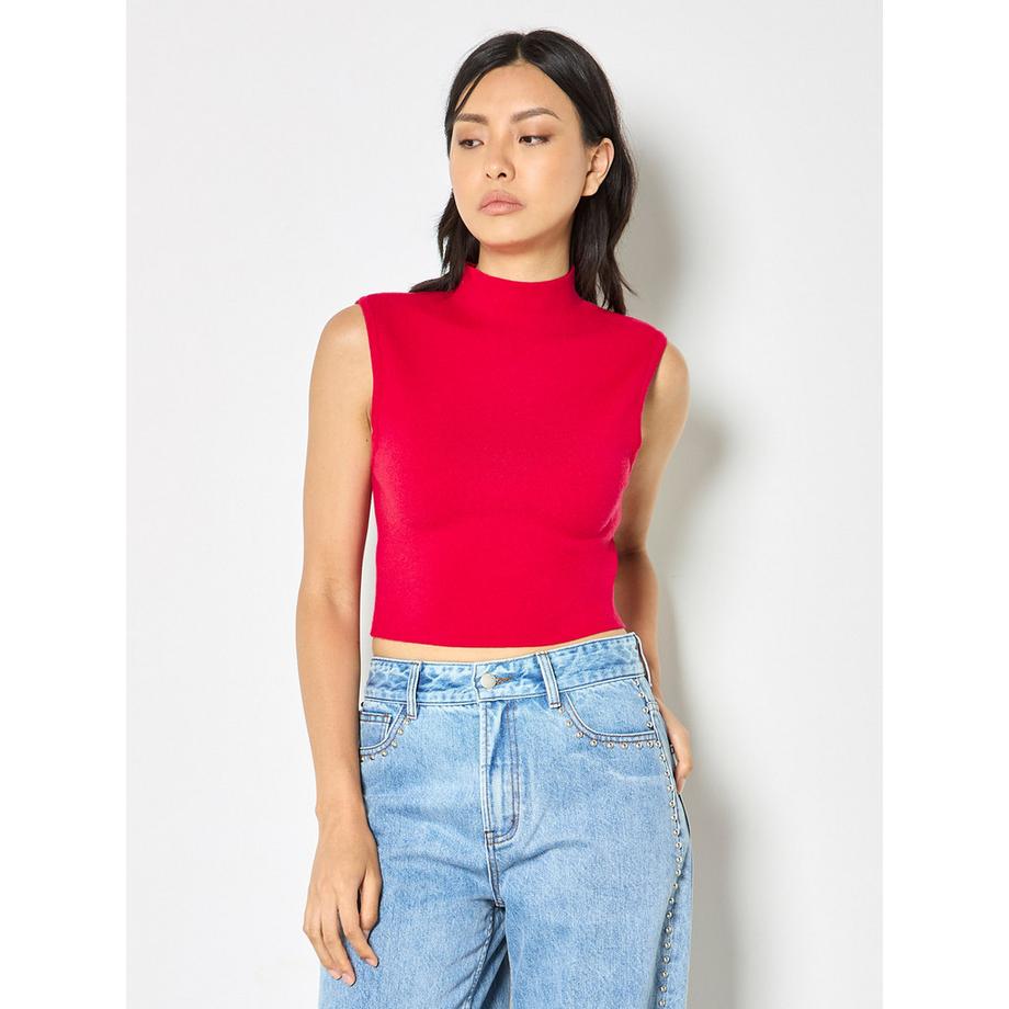 Crop-Top mit hohem Kragen aus Strick