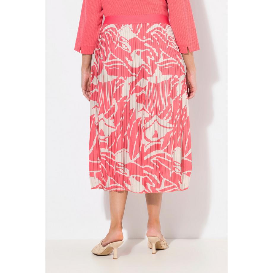 Ulla Popken Gonna midi plissettata stampata taglio svasato cintura elastica  